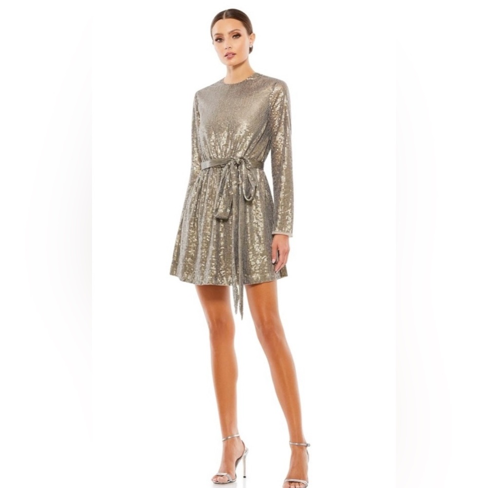 Mac Duggal 10789 Elegant Taupe Sequin Dress
